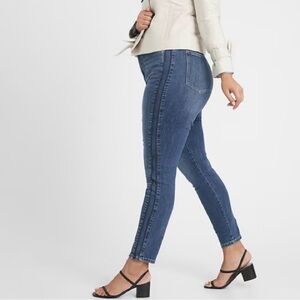 Banana Republic High Rise Skinny Jean with Black Vegan Leather Contrast Hem